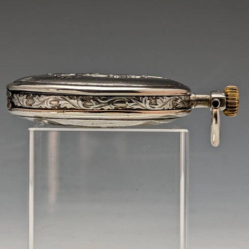 Around 1925 Vintage Longines pocket watch horse engraving hunter case on silver side works well